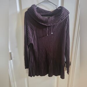 Women's Ribbed Cowl Neck Sweater‎ - Brown Soft Surrondings 1x